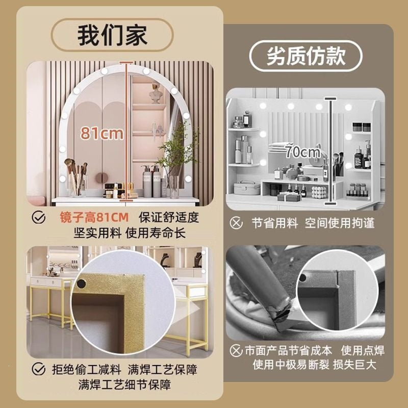 Vanity table with light, portable makeup desk for home use, small apartment vanity, modern minimalist makeup table, photo studio makeup table