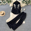 Lazy style pink embroidershirtloose pantstwo-piece set female autumlong sleevessequinwork clothingslimming lookelegantsuit