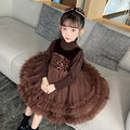 Girls' dress autumn/winter new arrivals  kids' knitted sweater little girl mesh first birthday chic princess dress winter