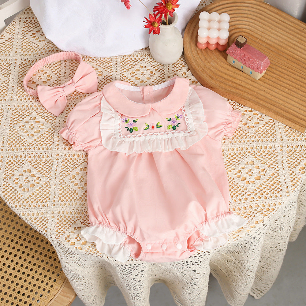 Summer baby romper: lightweight, stylish bodysuit for baby girls - perfect for spring outings. short-sleeve, snap-crotch design