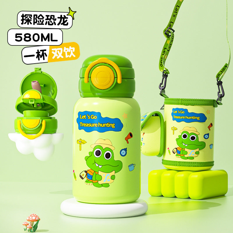 High-style kids' insulated water bottle: food-grade 316 stainless steel, thickened, drop-proof, portable, and with a fun pop-up lid