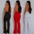 C7329 cross-border   fashion women's strappy sexy deep v halter neck solid color jumpsuit new