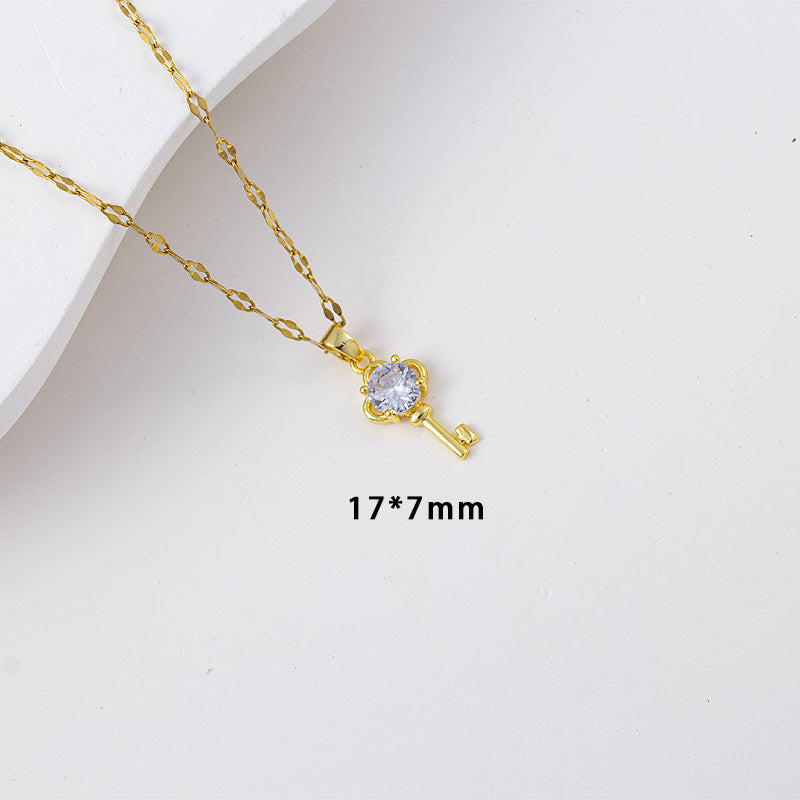 Necklace female titanium steel fashion electroplating hot style key shape pendant niche design high-end sense of light luxury clavicle chain