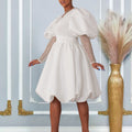 D495   european and american foreign trade women's v-neck flared bubble sleeve evening gown bridesmaid dress