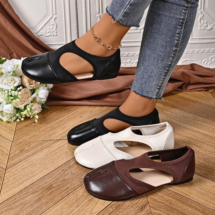 Ready-to-ship  spring collection: spanish stretch fabric split-toe ballet flats - women's hollow-out flat casual shoes