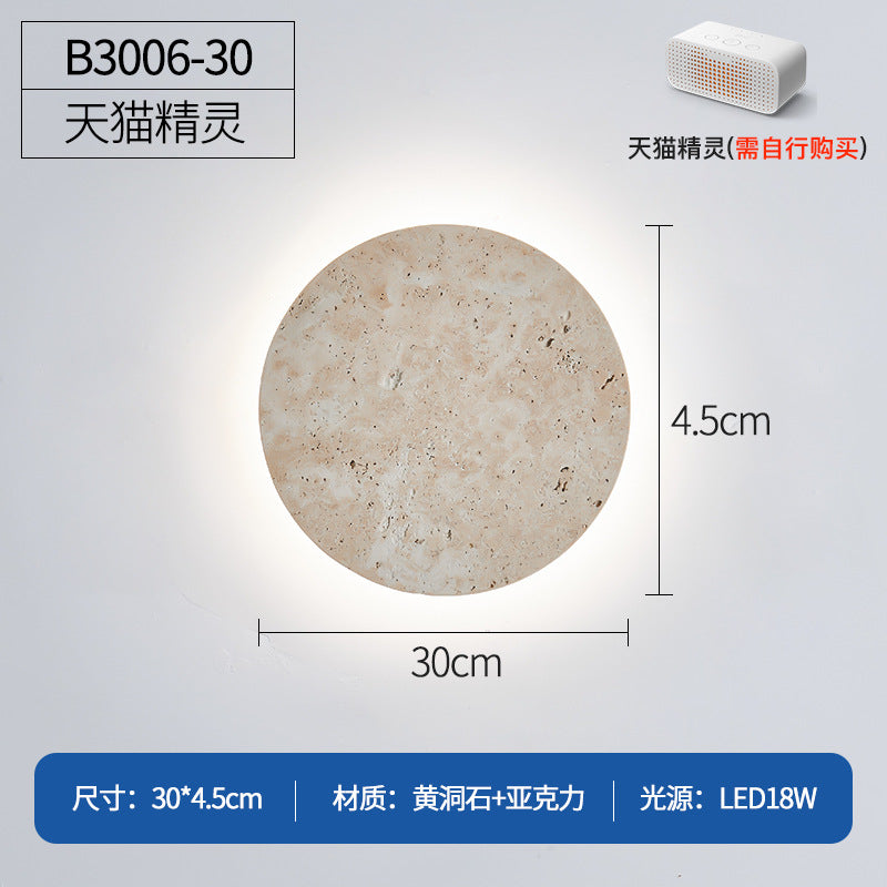 Yellow travertine bedroom bedside wall lamp round sheet designer staircase Japanese wabi-sabi wind living room atmosphere wall lamp