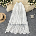 French chic embroidered lace patchwork a-line midi skirt - high waist, slimming, and versatile cake skirt