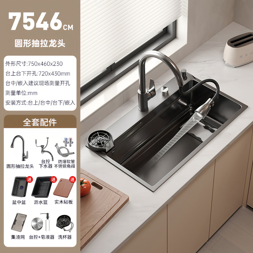 Thickened 5mm slag collection kitchen sink large single slot 304 stainless steel for home vegetable basin countertop middle and lower dishwashing sink