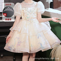 girls' high-end formal dress, luxury niche princess dress, children's piano recital bowknot puff sleeve dress