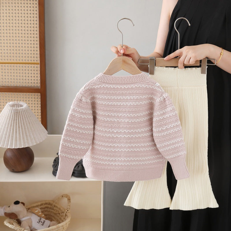 Girls' knitted cardigan set - autumn  new collection: two-piece outfit for little girls