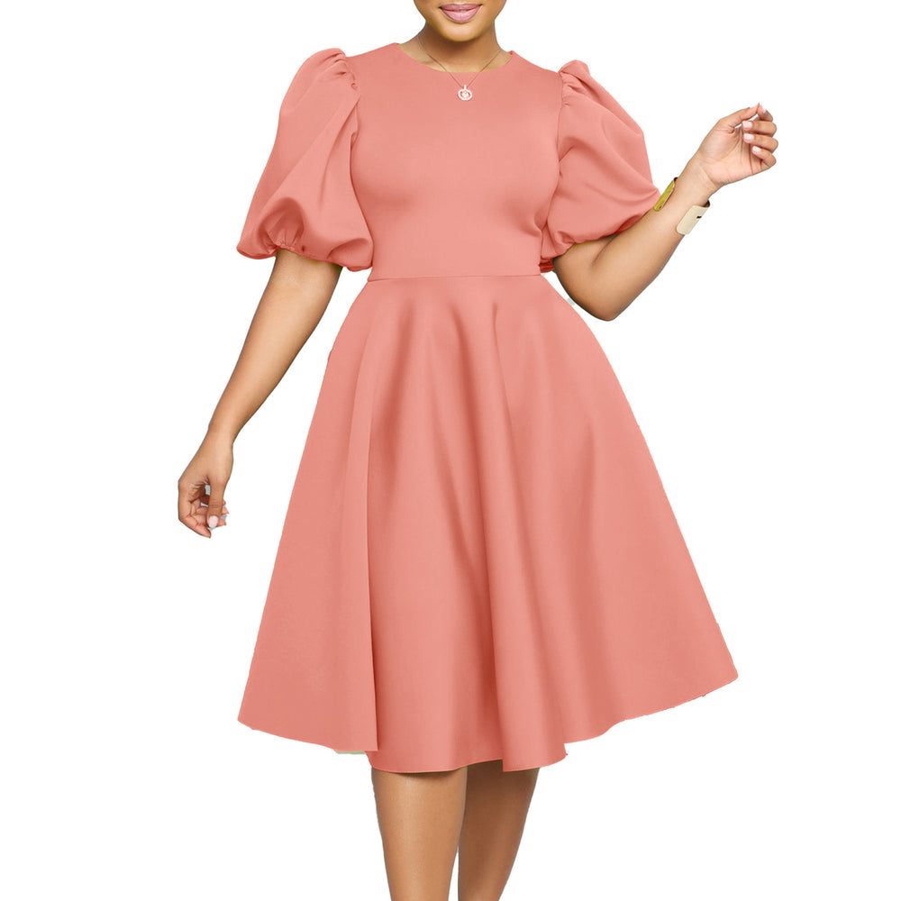 C8631 european and american style women's summer  short-sleeve elegant round neck high-waisted flared evening gown export dress
