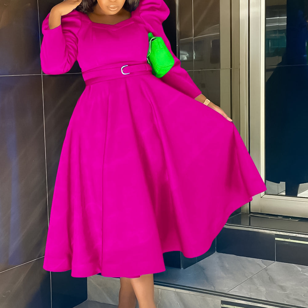 D467  cross-border women's winter new fashion puff sleeve plus size banquet party dress foreign trade dress