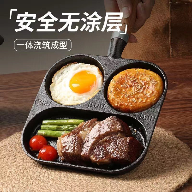 Cast iron deep fried egg pan 3-in-1 breakfast pan household egg burger pan uncoated non-stick pan pan