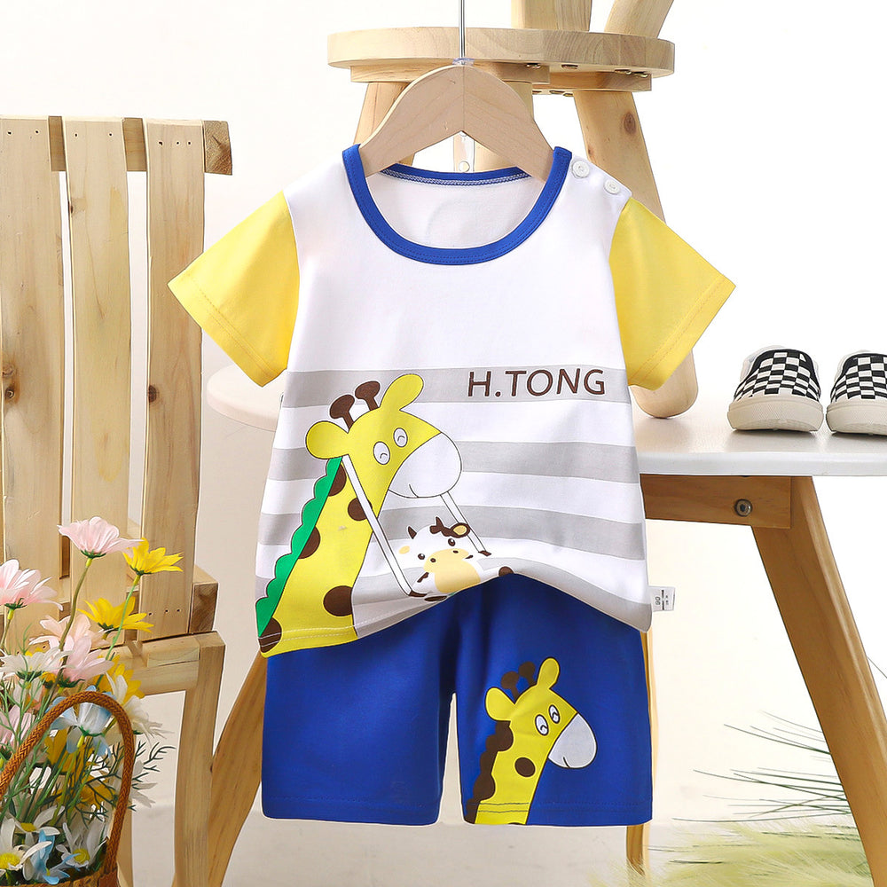 Kids' short-sleeve set: 100% cotton boys' t-shirt & baby summer outfit - girls' shorts, infant clothing, wholesale summer apparel