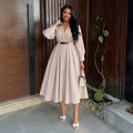 European and american cross-border women's clothing:  summer new arrival - elegant and chic lapel waist-tightening midi shirt dress with long sleeves