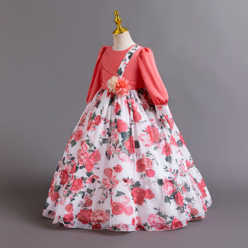 Ready-to-ship wholesale children's princess dresses, floral chiffon formal dresses, baby girl model runway dresses, kids' dresses