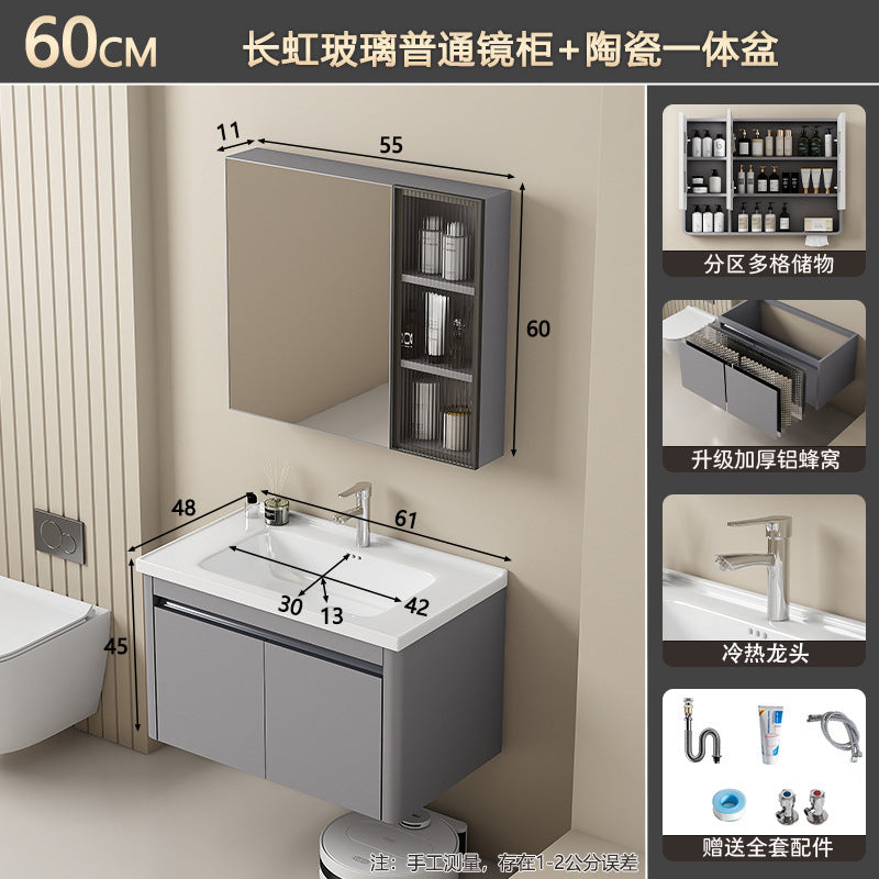 Bathroom cabinet ceramic all-in-one basin sanitary for home wash basin wash basin combination honeycomb aluminum storage j mirror