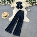 Korean style commute outfit: denim two-piece set for women - summer slim fit, high-waisted, effortless style