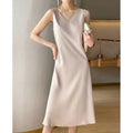 New sleeveless dress women's  new satin long over-the-knee summer inner wear plus size solid color suspender skirt