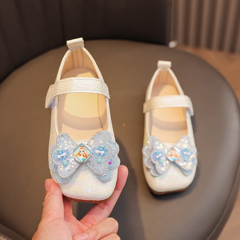 Preppy stylekidsflats square toe springnew arrivalk-style big bowsgirl princess shoes children's leather shoes