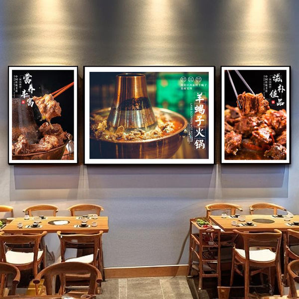 Sheep scorpion hot pot shop wall decoration painting old Beijing mutton background wall mural copper pot shabu meat poster hanging painting
