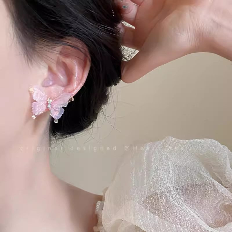 2024 new colorful butterfly silver needle stud earrings for women - summer light luxury, high-end blue earrings, unique design jewelry