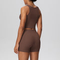 New arrival: cross-border brushed solid color breathable tank top & pocket shorts yoga set - two-piece activewear for running and fitness