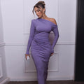 Fall and winternew arrivalfashion style cross-border women's clothing hot-selling fashionsexy shirred oblique shoulder long sleevesilm hip-hugging dress