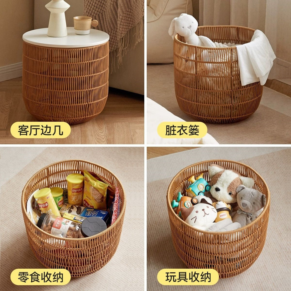 Genji muyu x visha solid wood kids bedside table casual round storage basket japanese style small apartment bedside table