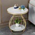 Rock slab small coffee table for home small apartment side table living room balcony round tea table double-layer storage beauty salon small table
