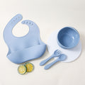hot-selling silicone tableware suit baby kids bib suction cup bowl fork spoon suit saliva pocket dinner plate suit
