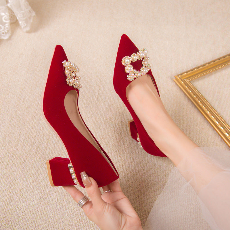 Chinese xiuhe wedding shoes for women 2024 new arrival wedding dress shoes thick heel non-tiring red engagement shoes bridal shoes