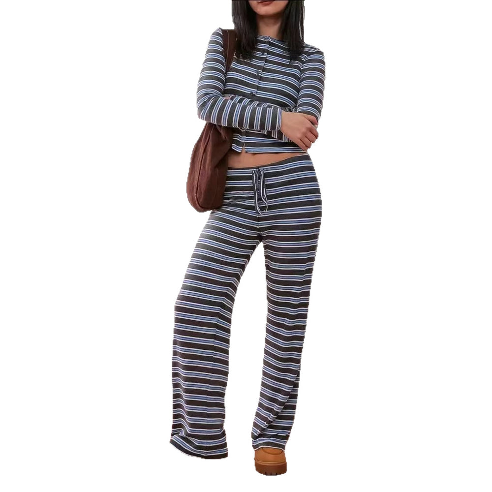 fashionplaidcasualstripes single-breasted long sleevescardiganpantssuit for women