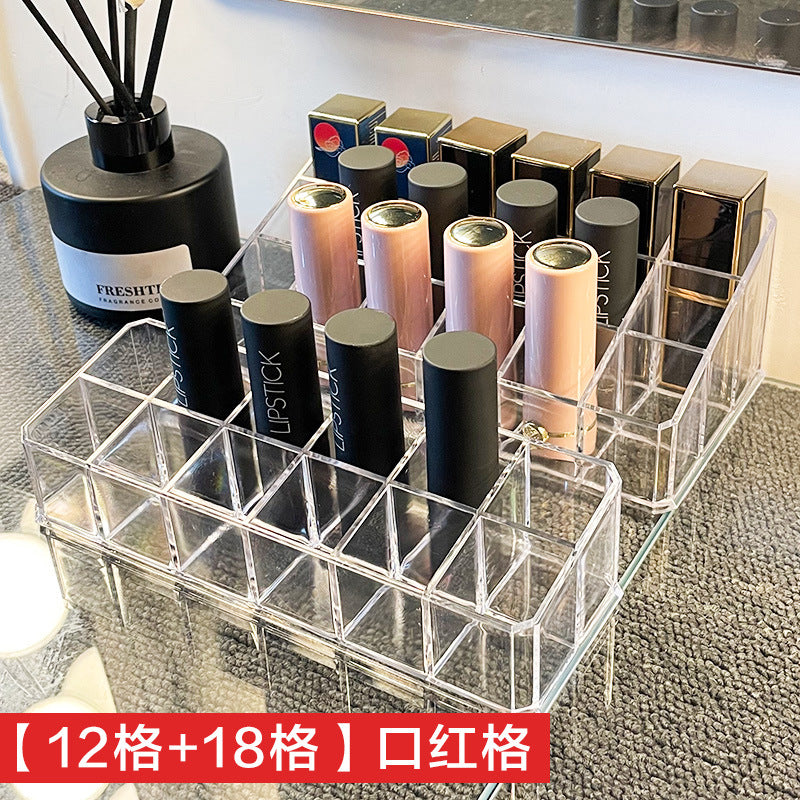 Lipstick organizer display case - multi-compartment storage shelf - trendy, girly, transparent design - home cosmetics organizer