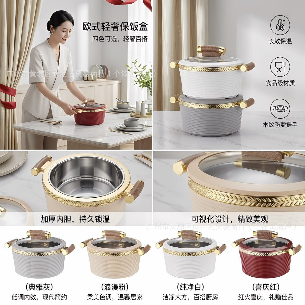 Food warmer insulated lunch box 3pcs 0.8l-2l-3.5l striped gold-rimmed food warmer
