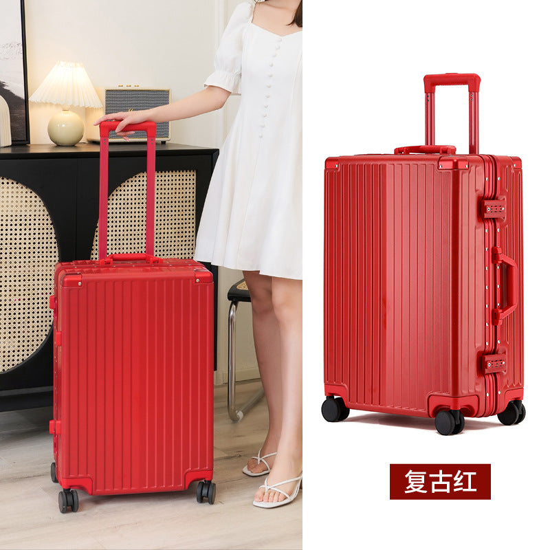 New high-value suitcase female trolley case aluminum frame universal wheel suitcase male student password case 24 leather cases