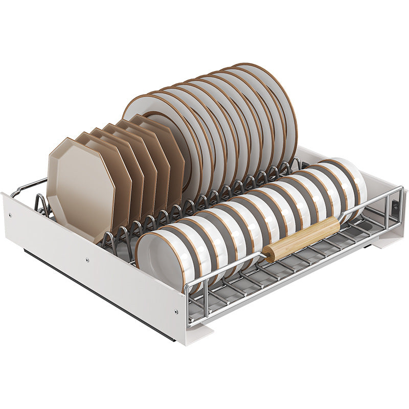 Stainless steel kitchen dish rack guide rail non-punching pumping basket rack cabinet storage tableware dish drain rack