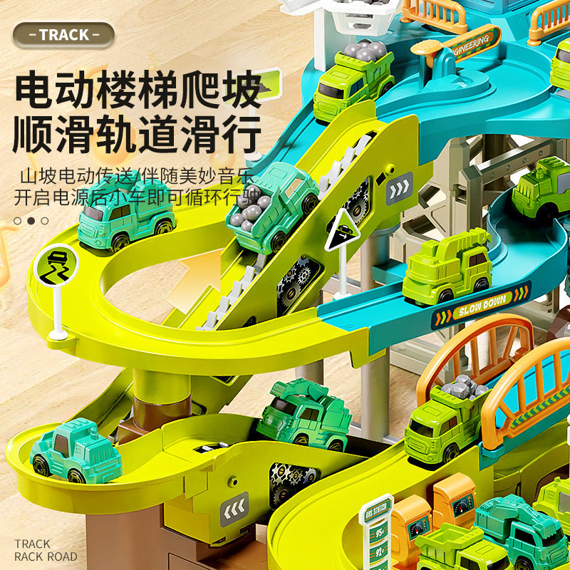 Electric engineering rail car sliding train parking lot car breakthrough adventure boy educational kids toy