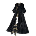 European and american style high-end women's autumn dress with ruffle trim, loose fit, and elegant flared skirt