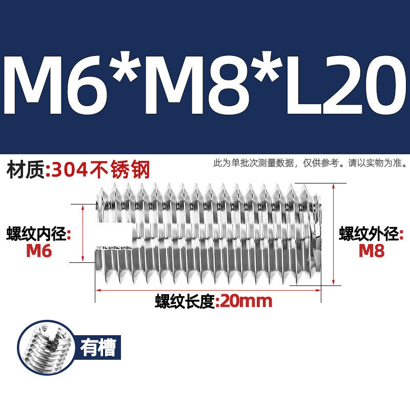 304 stainless steel inner and outer tooth nuts, thread conversion variable diameter braces, thread sheath, one-word slotted screw nuts