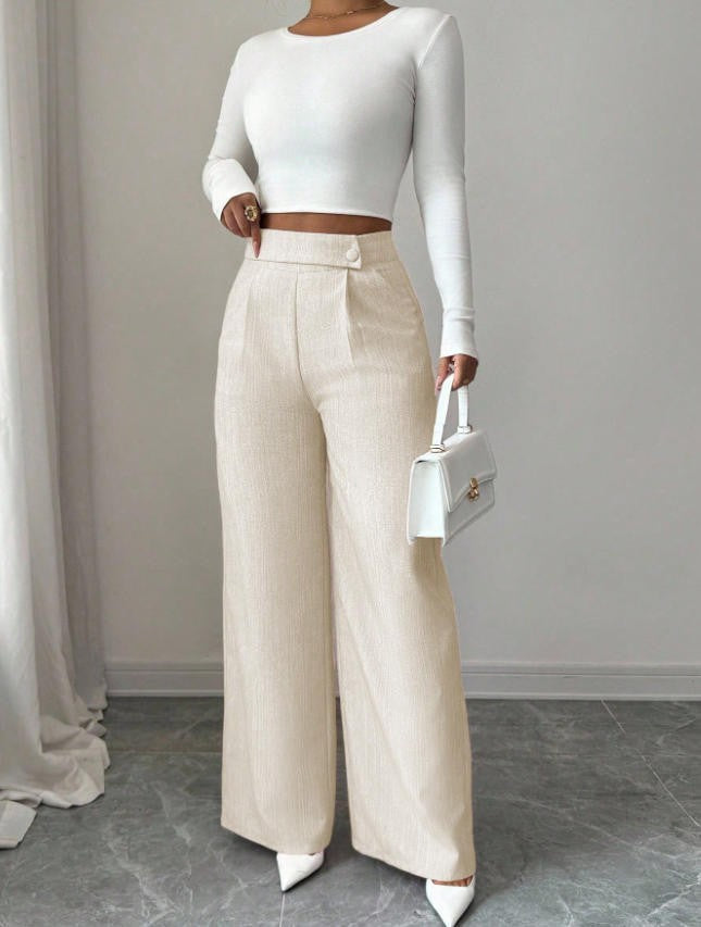 spring/summer new arrival: women's pink high-waisted trousers with button-decorated waist patch – elegant, casual, and versatile