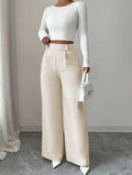 spring/summer new arrival: women's pink high-waisted trousers with button-decorated waist patch – elegant, casual, and versatile