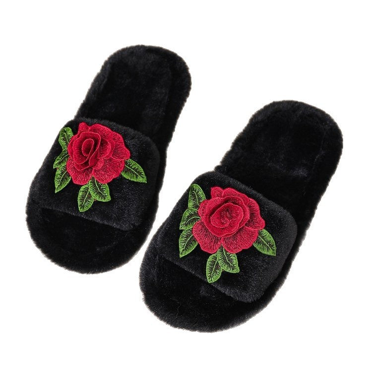 Fall and winterplus size chinese style embroider home indoor non-slip floor stuffed confinement shoes women's one-line cotton slippers