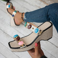 wedge open-toe sandals  summer new arrivalsexy gem-embellished plaid women's high-heeled sandals