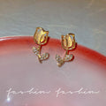 Korean dongdaemun tulip cat's eye stud earrings - unique design, trendy & ethereal, high-end earrings for women