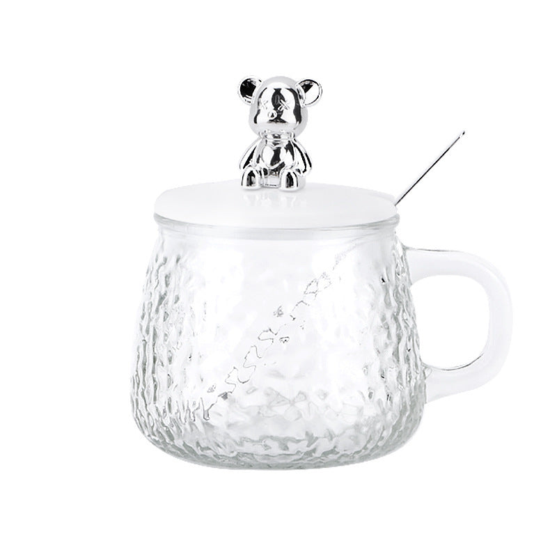 Dropshipping & free shipping: trendy bear glass cup with lid and handle - instagrammable, high-style, cute home water cup