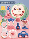 Infant rattle toy, boilable educational teether, chewable newborn baby hand rattle with storage box for infants and children