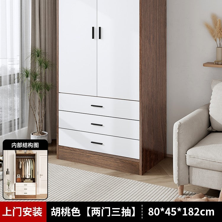 Wardrobe household bedroom small apartment simple wardrobe storage cabinet room wooden rental room economical hanging wardrobe