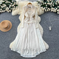 French chic high-end bowknot lace long sleeve patchwork waist pleated dress - elegant women's formal gown