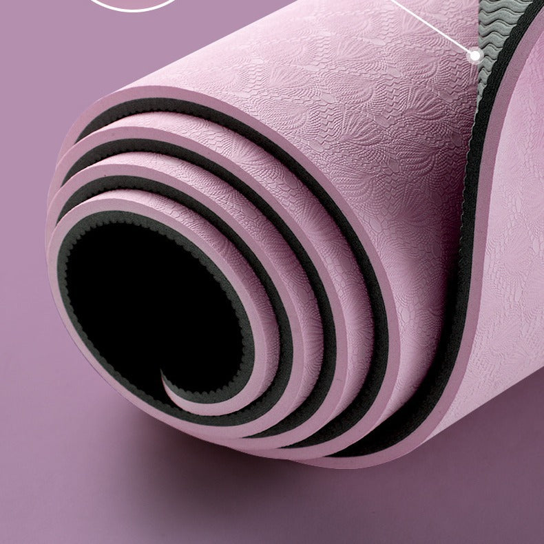 Two-tone yoga mat, tpe, extra thick 8mm, non-slip, shock absorbing, silent, exercise & fitness mat with alignment lines, beginner yoga mat